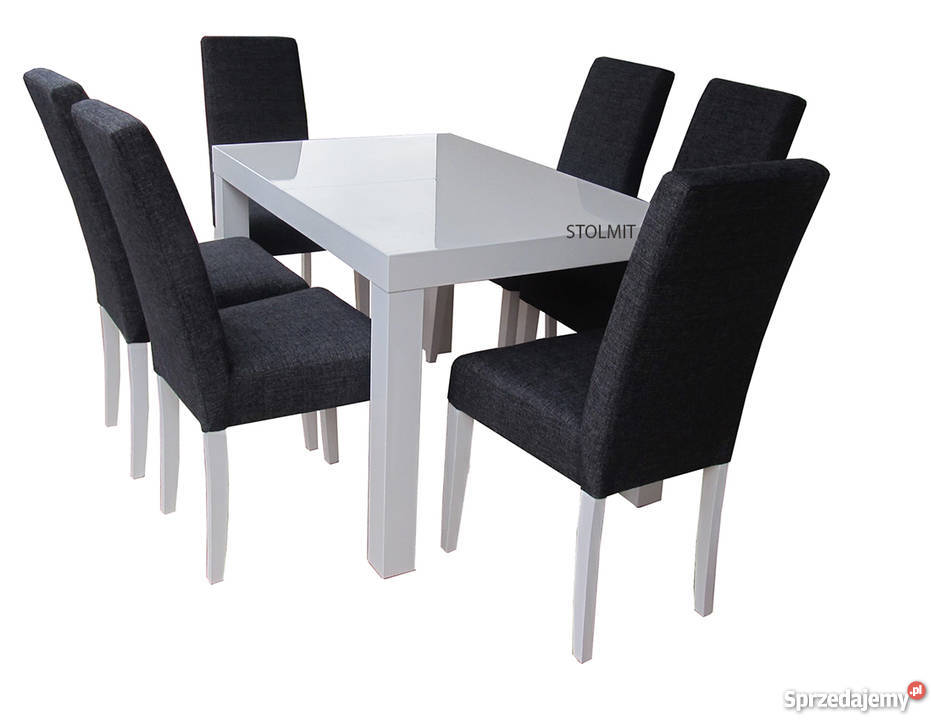 Stół w połysku biały z 6 krzesłami komin - wymiary
