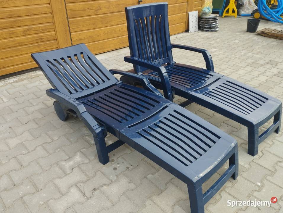 Leżaki ogrodowe plastikowe basenowe granatowe Szamotuły