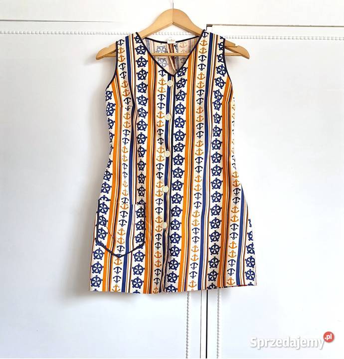 Sukienka mini vintage guziki 38 M 36 S retro mod