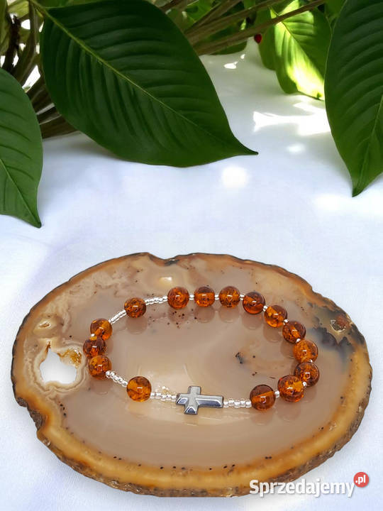 Bransoletka różaniec dziesiątka różańca BURSZTYN