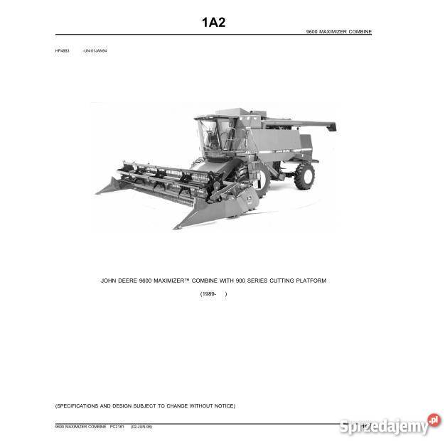 John Deere 9510 9550 9600 9610 kombajn katalog