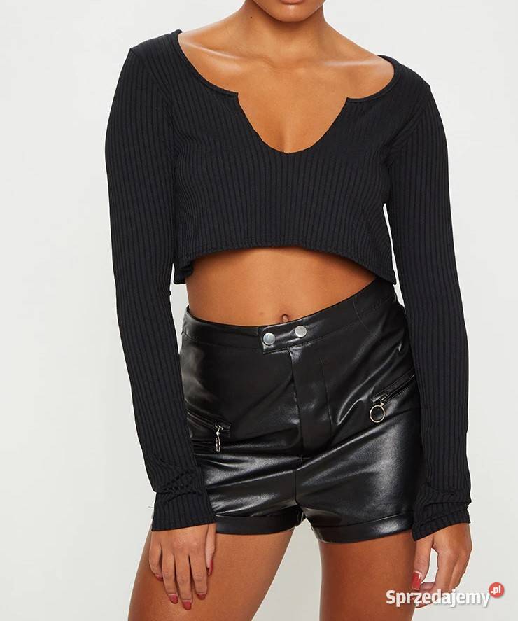 PRETTYLITTLETHING crop top bluzka prążkowana 42 czarny Kalisz sprzedam
