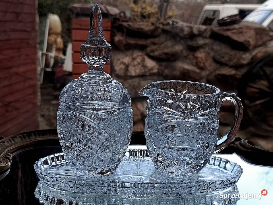 Zestaw kryształowy cukiernica mlecznik taca Klenica