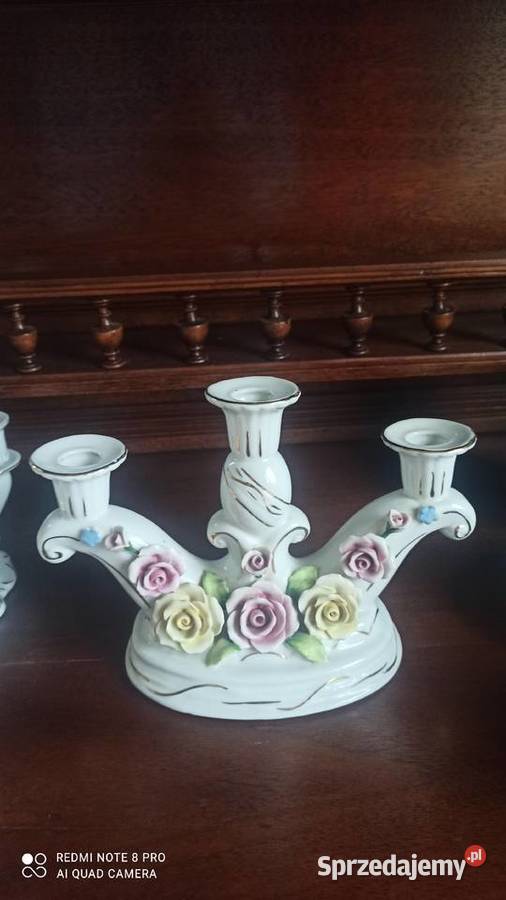 Świecznik sygnowany z bukietem kwiatów Gdańsk