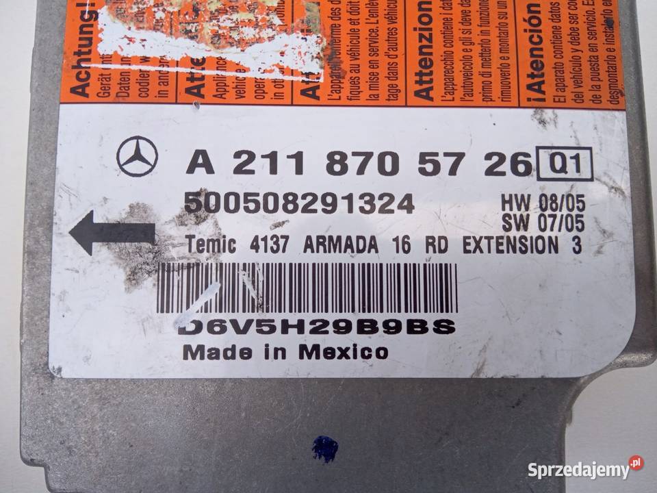MODUŁ SENSOR PODUSZEK MERCEDES CLS W219 E W211 osobowe Wyposażenie wnętrza Nowy Tomyśl