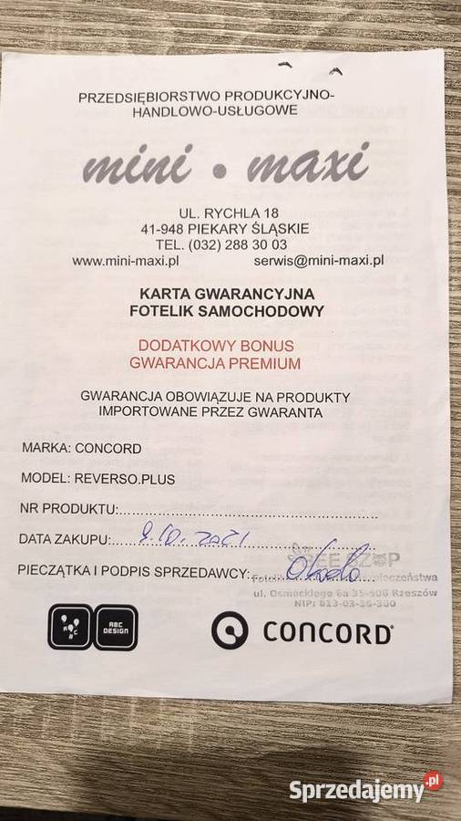 Fotelik CONCORD Reverso ISOFIX iSize ECE R129 Brzozów