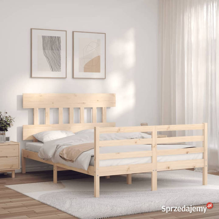 Rama łóżka z wezgłowiem lite drewno 120x200