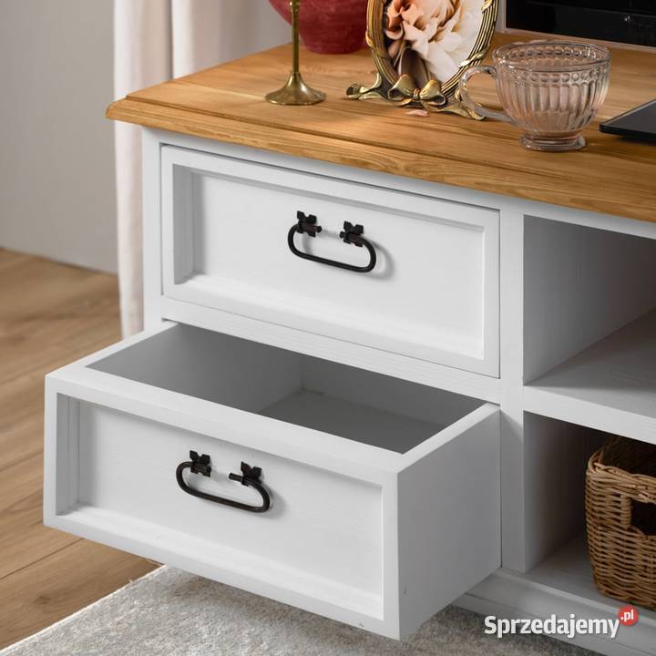 Biała szafka RTV 06 z litego drewna Maków Podhalański