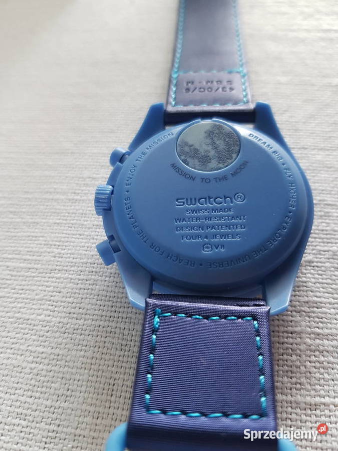 Zegarek nareczny Omega mission to the moon blue Milicz