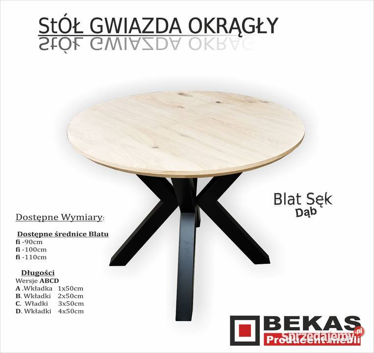 Stół Okrągły Dąb Sękaty Noga Metalowa Gwiazda Włocławek