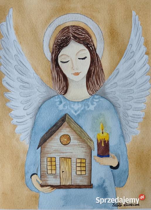 Akwarela Akwarelka Obraz pt Anioł Opiekun Wałkonowy Dolne