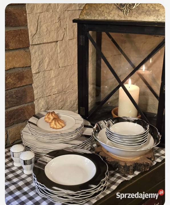 Promocja 229 Talerze 28 elementów biało szare Zabrze