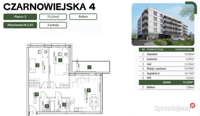 Mieszkanie Brzesko 7121m2 3pokojowe