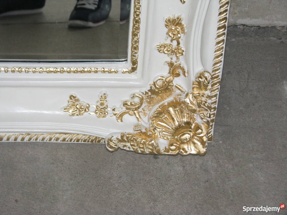 MUZEALNE PIĘKNE BIAŁE ORNAMENTOWE LUSTRO UNIKAT Antyki Kraków