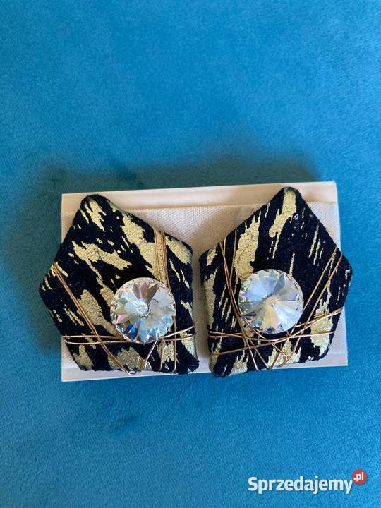 Nowe designerskie czarne złote klipsy vintage Nisko