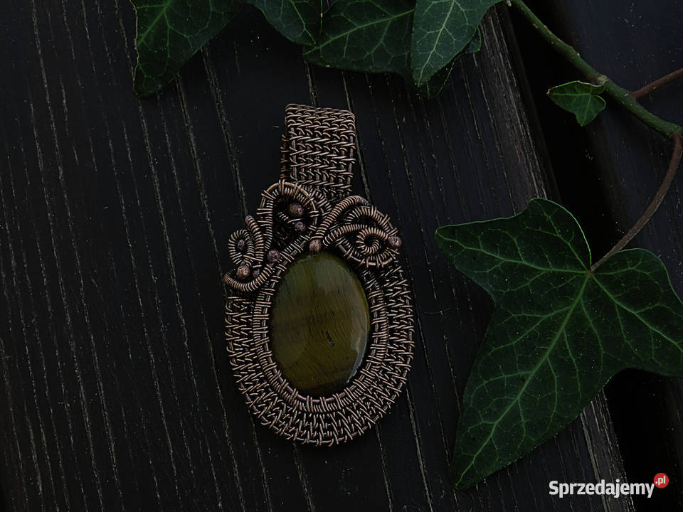 Wisiorek wire wrapping tygrysie oko biżuteria Naszyjniki Zegarki i Biżuteria Kraków