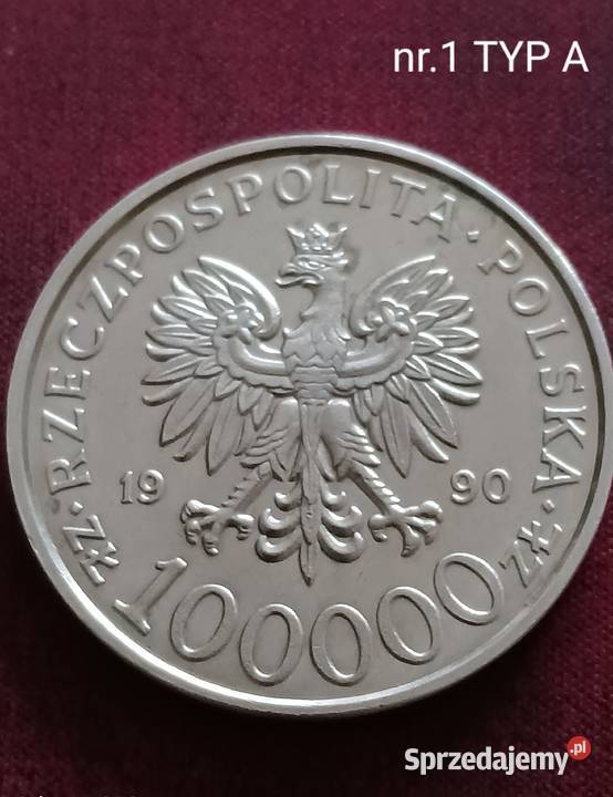 100 000 Solidarność 1990 r Typ A mennicze ideał Numizmatyka Konin
