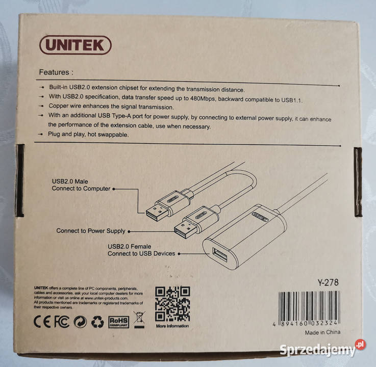 Przedłużacz USB aktywny Wzmacniacz USB 20 Unitek Warszawa