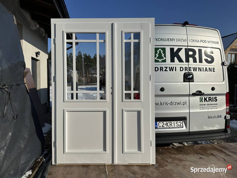 Drzwi drewniane dwuskrzydłowe RĘKI ANGIELSKIE Drzwi i okna Grzybno
