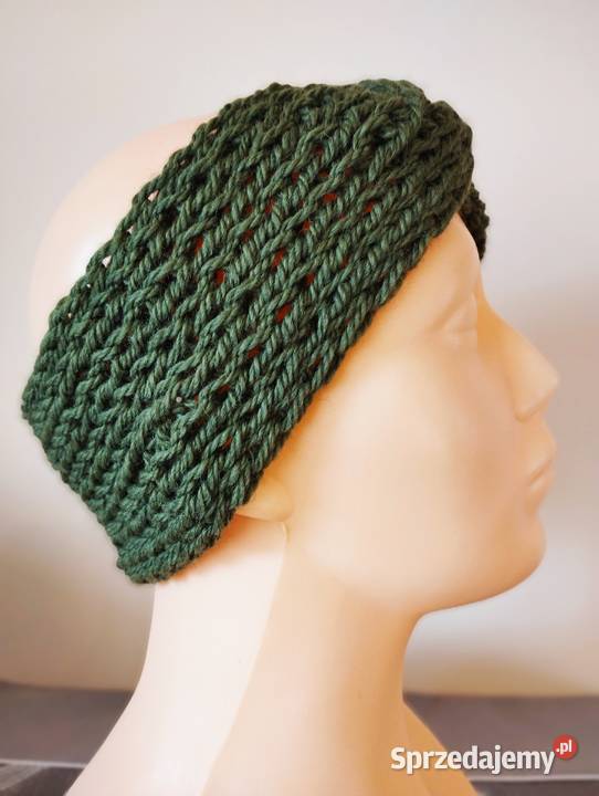 Oliwkowa opaska na głowę turban 100 wełna Olsztyn
