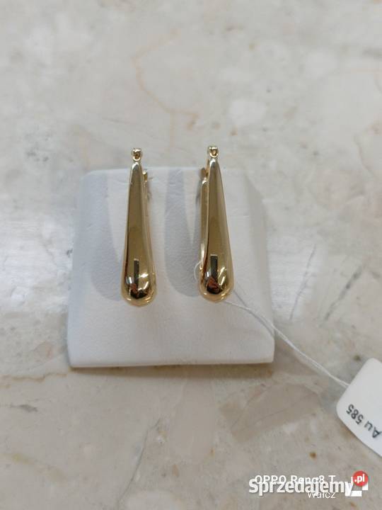 Złote Nowe kolczyki długie krople błyszczące złoto Wałcz sprzedam