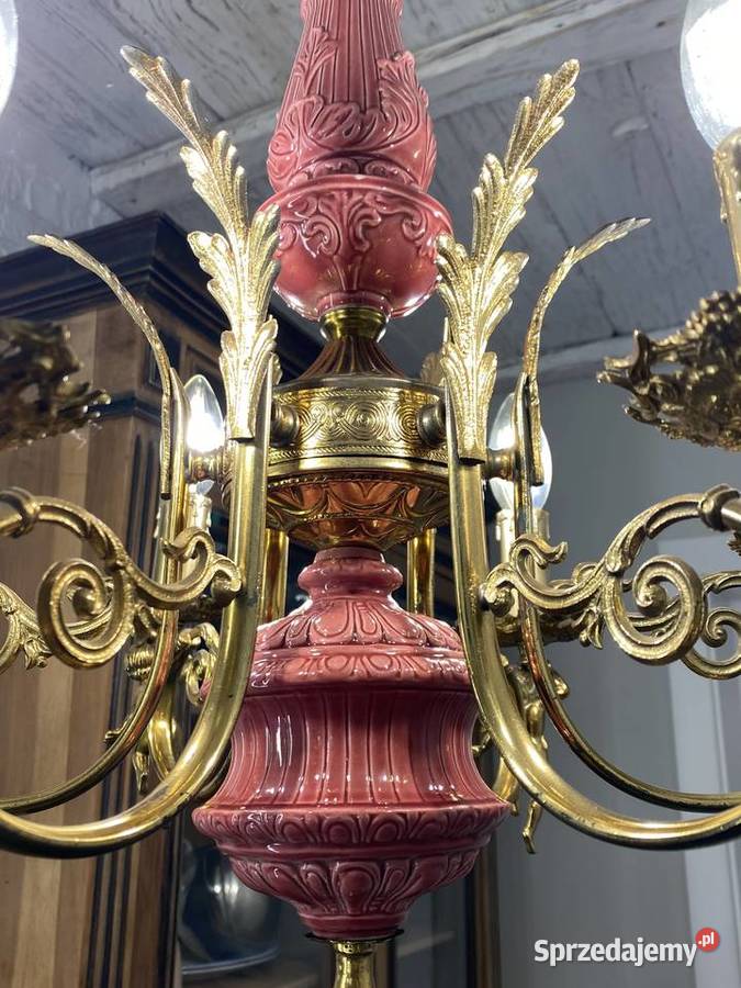 Francuski Żyrandol 16 mosiądz porcelana 6ram Warszawa