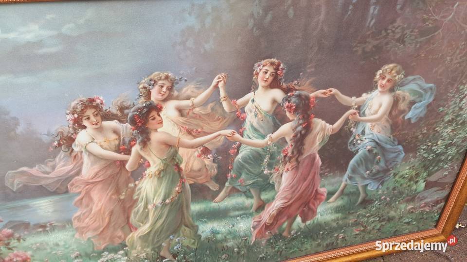 Stary Obraz Hansa Zatzki Taniec ElfówWróżek Świecie