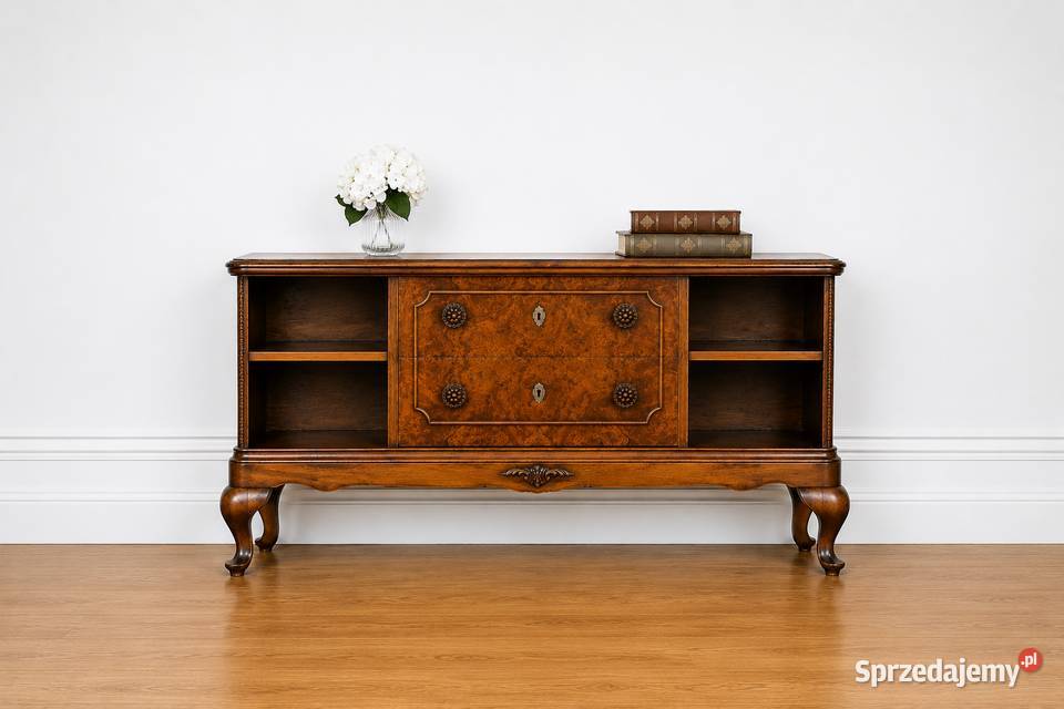 Komoda Chippendale Revival orzech rzeźby antyk