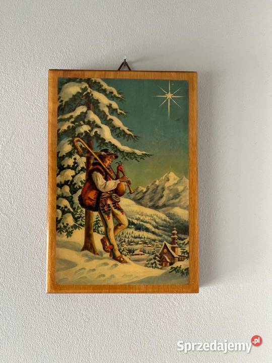 Obrazek PRL vintage góralski pastuszek drewniana