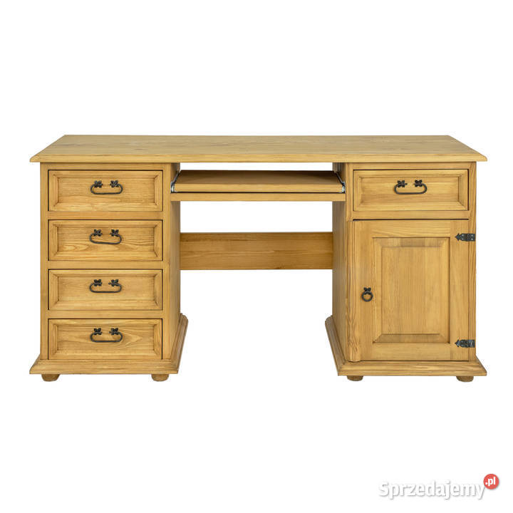 Drewniane biurko z półką pod klawiaturę, retro, rustykalne
