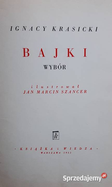 Bajki Ignacy Krasicki 1951 roku mazowieckie sprzedam