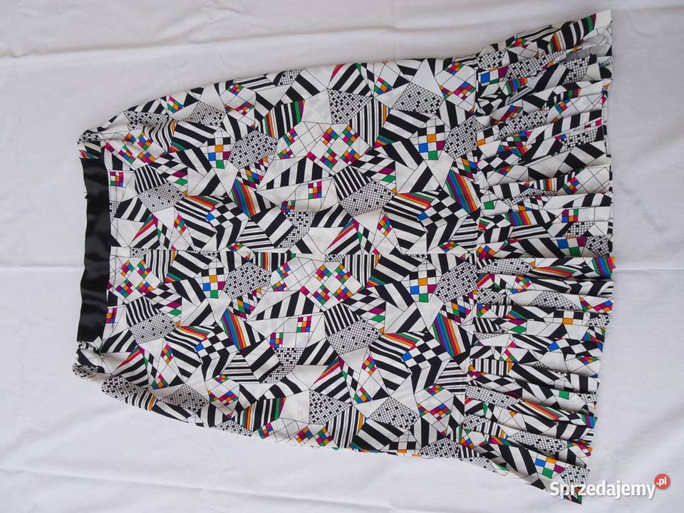 Letnia spódnica plisowana wzór geometryczny 42 biały Nowy Sącz