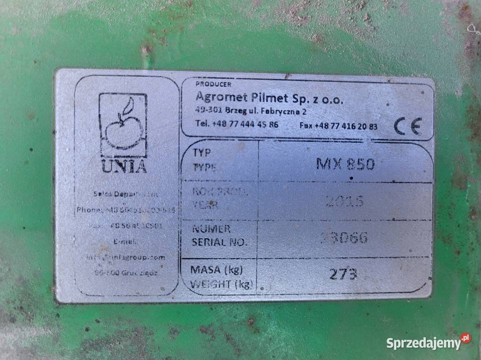 Rozsiewacz Unia MX850 Nawożenie Olszewo-Grzymki