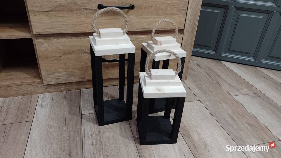 Lampiony z drewna loft komplet 3 piękny zestaw Lampiony i latarnie Roczyny