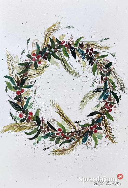 Akwarela Akwarelka Obraz pt Wianek Malarstwo sprzedam