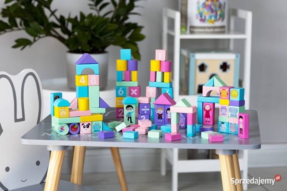 Drewniane klocki edukacyjne kolorowe 100 Ecotoys sprzedam