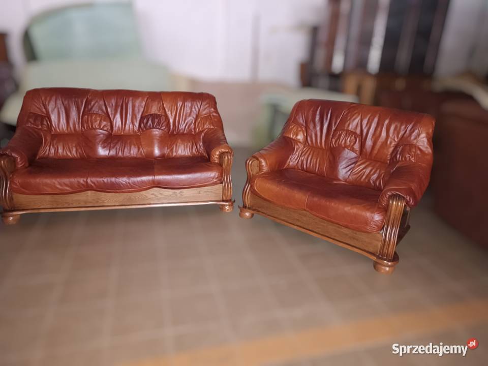 Nowy Komplet 321 Stylowy SKÓRA NATURALNA Dąb opolskie Olesno