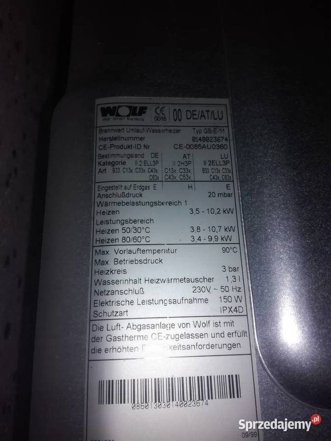 WOLF KOCIOL KONDENSACYJNY 1F GB 11E 11KW Liszkowice