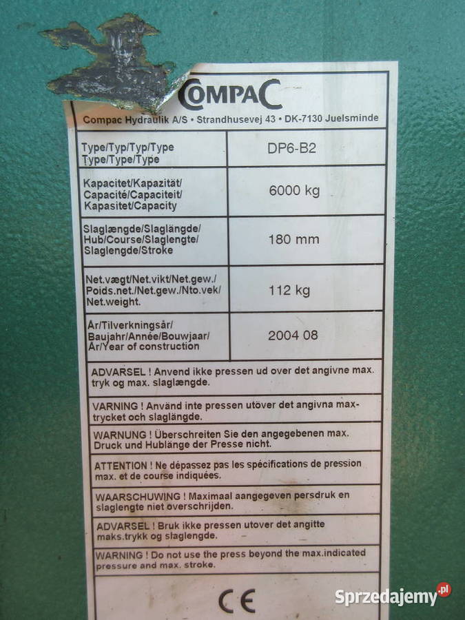 PRASA HYDRAULICZNA WARSZTATOWA COMPAC 6T0N Prasy