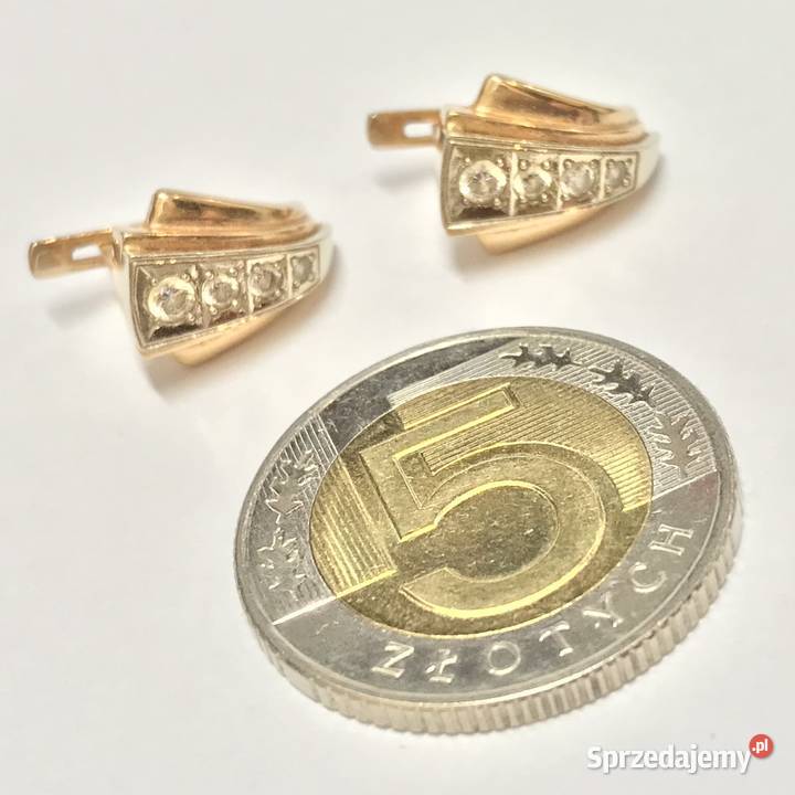 Złote kolczyki 585 14K z cyrkoniami zapięcie sprzedam