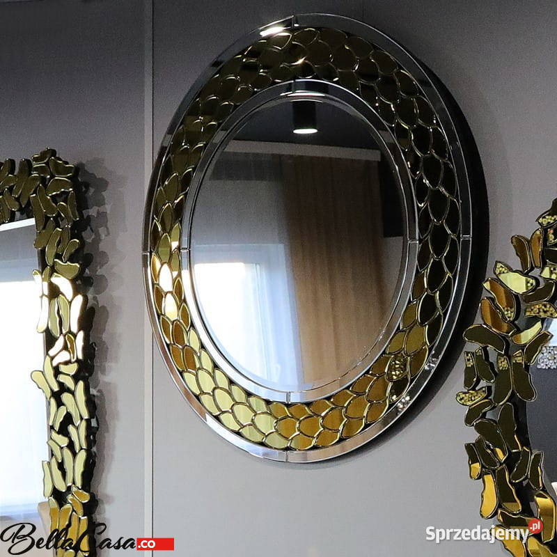 Złote lustro glamour okrągłe 90x90 545 Lustra Warszawa