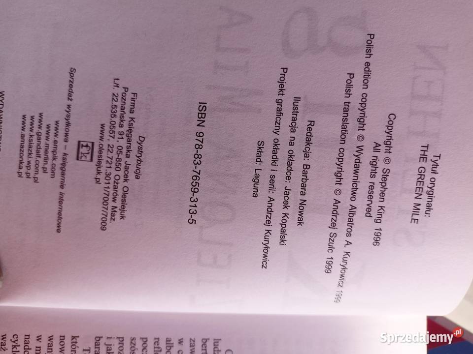 King książki Zielona mila antykwariat księgarnia mazowieckie