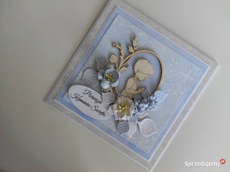 Kartka ręcznie robiona na Komunię Świętą z