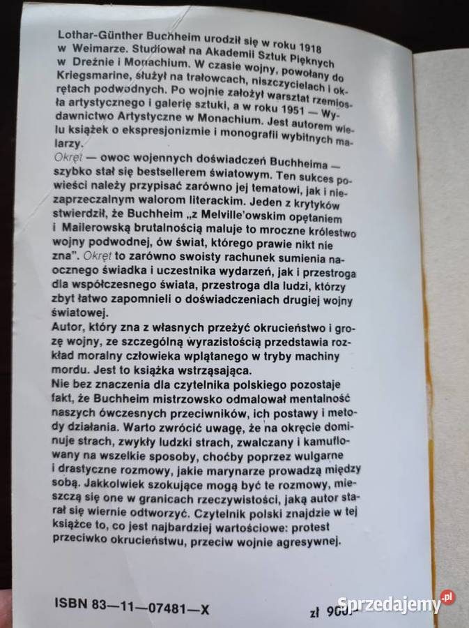 Okręt Lothar Gnther Buchheim sprzedam