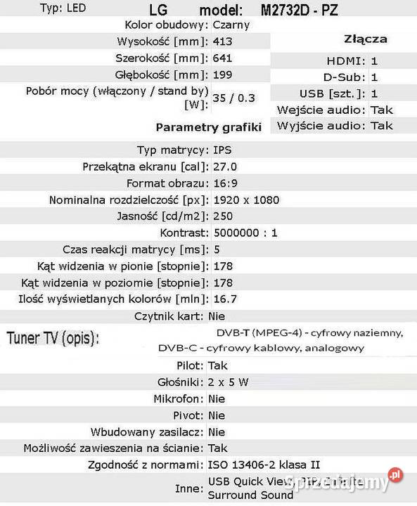 Telewizor LG M2732D warmińsko-mazurskie Morąg sprzedam