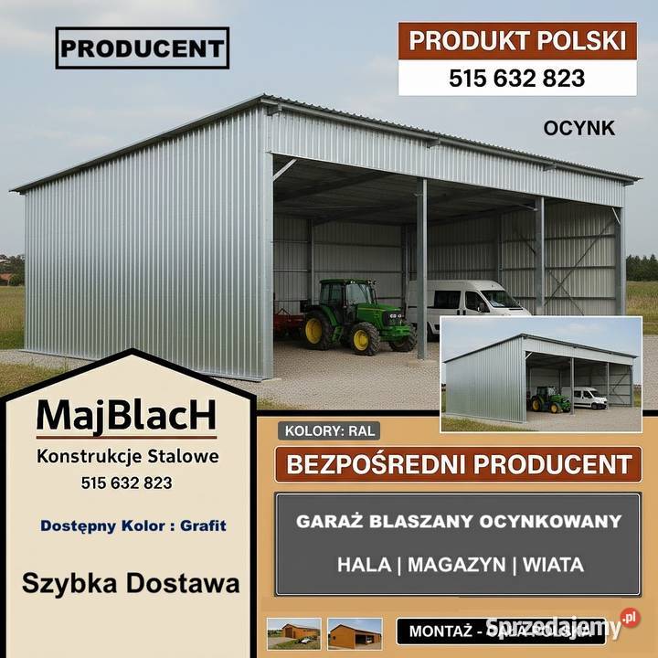 Garaż Blaszany Konstrukcja Stalowa Profil Grafit