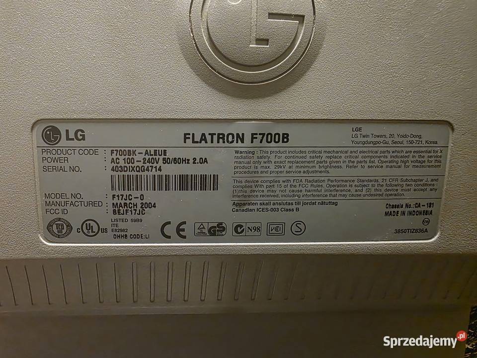 Monitor LG Flatron F700B podlaskie Łomża sprzedam