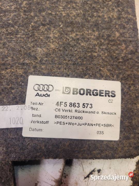 WYKŁADZINA ŚCIANY BAGAŻNIKA AUDI A6 C6 4F5863573 Przystajń sprzedam