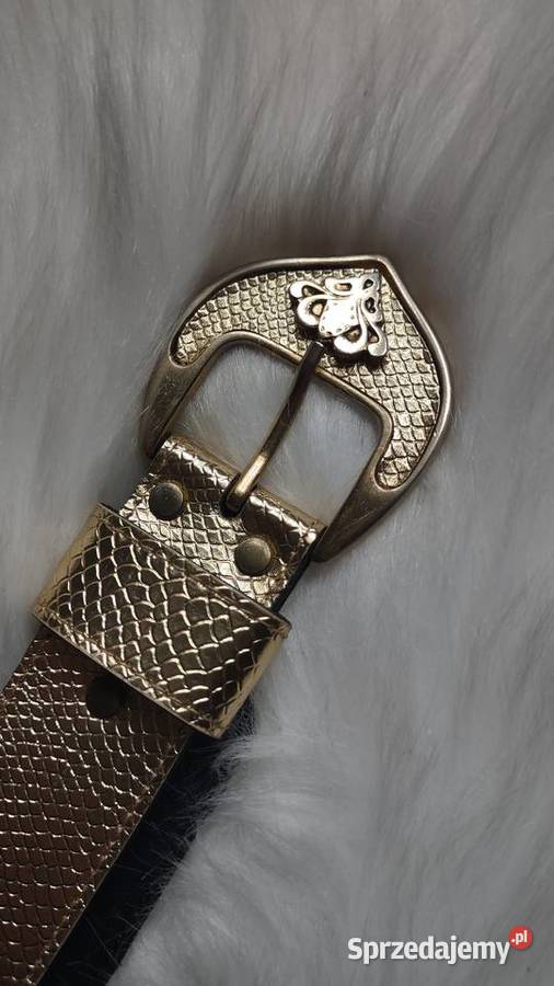 Złoty pasek z orientalną klamrą wzór skóry węża Olkusz