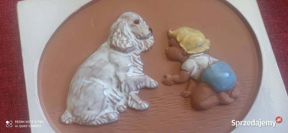 Kafel ceramiczny Jie Gandofta chłopiec z psem Gdańsk